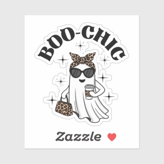 Stylish Boo-Chic Ghost with Leopard Print & Coffee シール (シート)