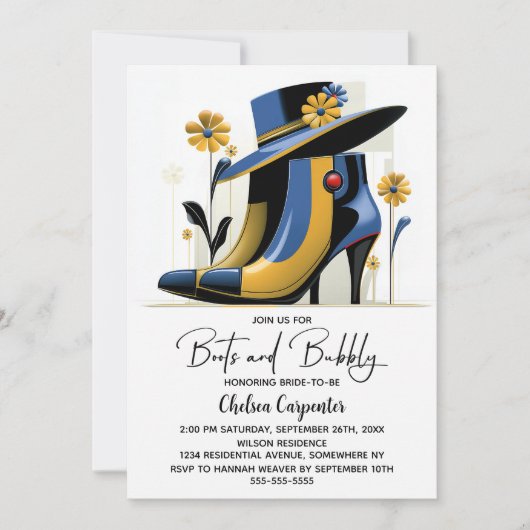 Stylish Boots and Bubbly Bridal Shower 招待状 (正面)