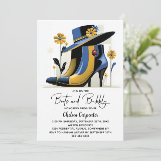 Stylish Boots and Bubbly Bridal Shower 招待状 (スタンド正面)