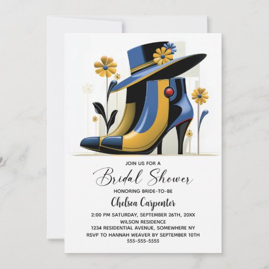 Stylish Boots and Derby Hat Bridal Shower 招待状 (正面)