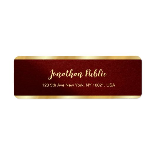 Stylish Bordeaux & Gold Template Return Address ラベル (正面)