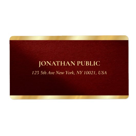 Stylish Bordeaux & Gold Text Template Shipping ラベル (正面)