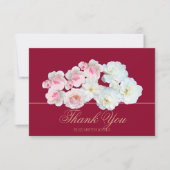 Stylish Botanical Pink White Rose Floral Thank You サンキューカード (正面)