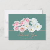 Stylish Botanical Pink White Rose Floral Thank You サンキューカード (正面)