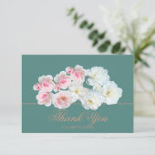 Stylish Botanical Pink White Rose Floral Thank You サンキューカード (スタンド正面)