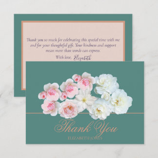 Stylish Botanical Pink White Rose Floral Thank You サンキューカード