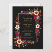 Stylish Botanical Red Shades Frame Photo Funeral 招待状 (正面)