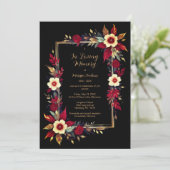 Stylish Botanical Red Shades Frame Photo Funeral 招待状 (スタンド正面)