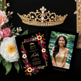  Stylish Botanical Red Shades Frame Photo Spanish  招待状