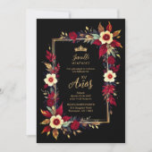 Stylish Botanical Red Shades Frame Photo Spanish 招待状 (正面)