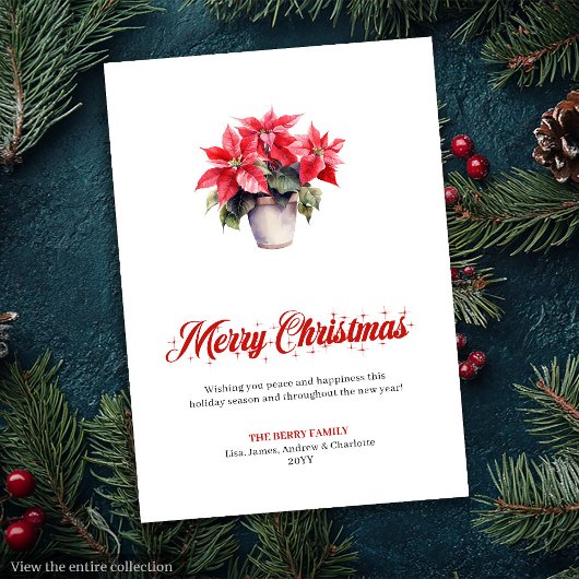 Stylish Botanical Watercolor Merry Christmas Card シーズンカード