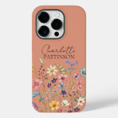 Stylish Botanical Wildflower  Monogram Peach Case-Mate iPhoneケース (裏面)