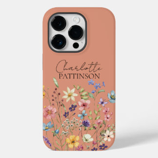 Stylish Botanical Wildflower  Monogram Peach Case-Mate iPhone 14 Proケース