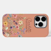 Stylish Botanical Wildflower Monogram Peach Case-Mate iPhoneケース (裏面 (横))