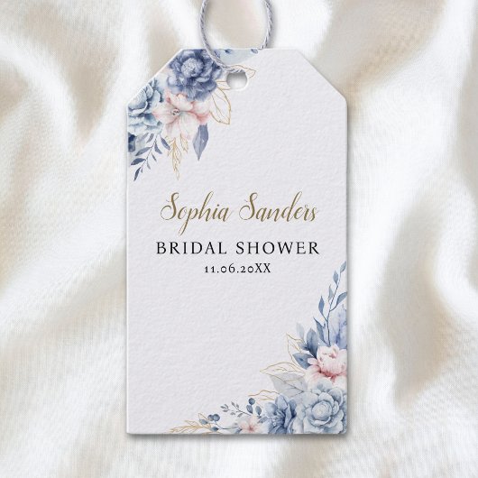 Stylish Bridal Shower with Elegant Blue Blooms ギフトタグ