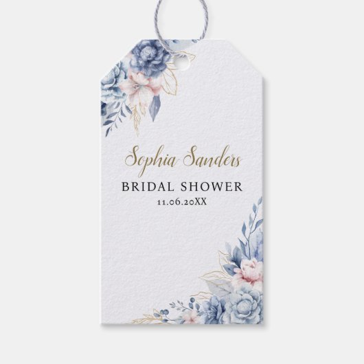 Stylish Bridal Shower with Elegant Blue Blooms ギフトタグ (正面)