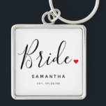 Stylish Bride Wedding キーホルダー<br><div class="desc">The perfect gift for any bride,  the fun and modern design features a stylish typography script "Bride" with cute little red love heart full stops. The design is easy to personalize with your name and established wedding date and will be the perfect keepsake from your special day.</div>