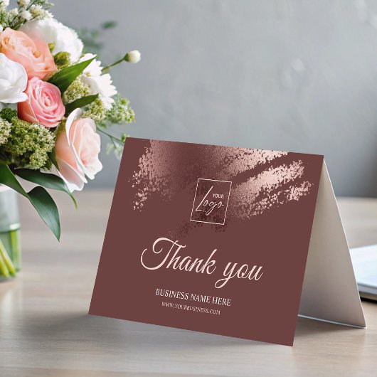 Stylish Bronze Business Logo Folded Thank You Card サンキューカード