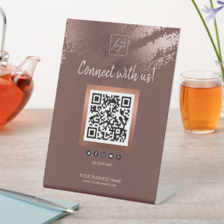 Stylish Bronze Business QR Code Social Media 台座サイン