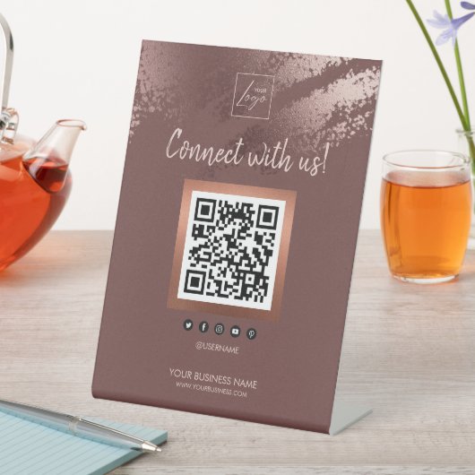 Stylish Bronze Business QR Code Social Media 台座サイン (インサイチュ)