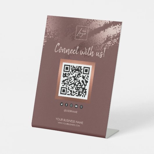 Stylish Bronze Business QR Code Social Media 台座サイン (正面)