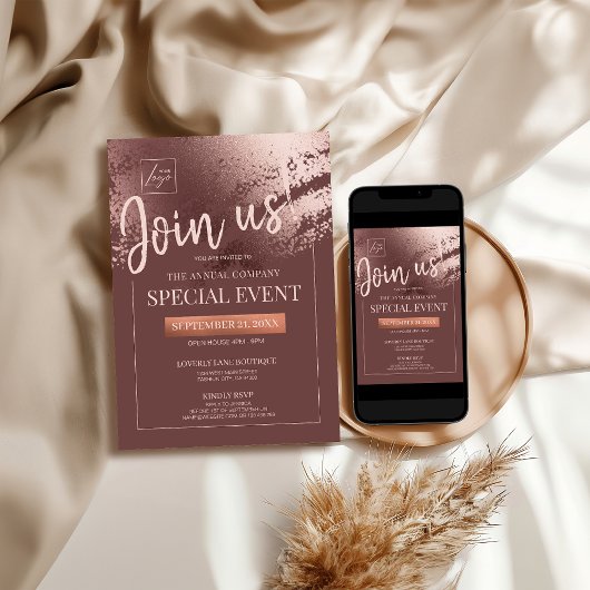 Stylish bronze corporate special event invite 招待状