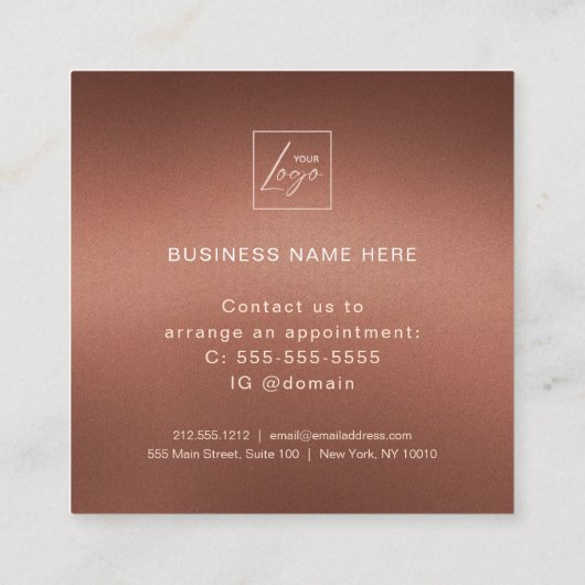 Stylish Bronze Logo First Time Discount Card スクエア名刺 (裏面)