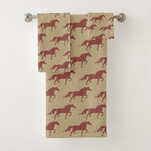 Stylish Brown Bay Horse Silhouettes on Beige バスタオルセット (インサイチュ)