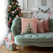Stylish Brushed Pink Christmas Tree Throw Pillow クッション