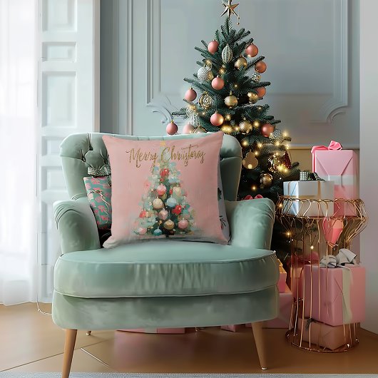Stylish Brushed Pink Christmas Tree Throw Pillow クッション