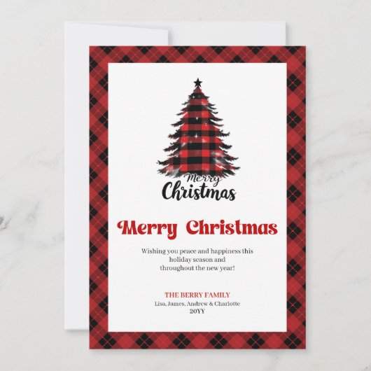 Stylish Buffalo Check Christmas Greeting Card シーズンカード (正面)