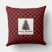 Stylish Buffalo Check Christmas Name Throw Pillow クッション (裏面)