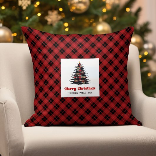 Stylish Buffalo Check Christmas Name Throw Pillow クッション