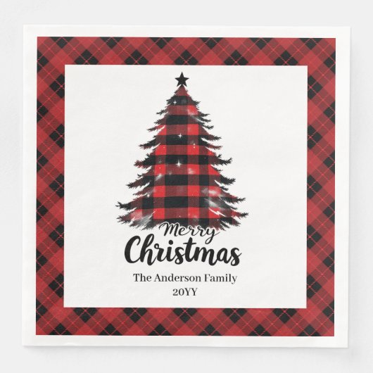 Stylish Buffalo Christmas Tree Napkin Template (正面)
