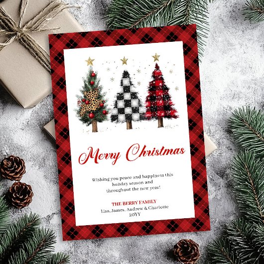 Stylish Buffalo Plaid Christmas Tree Editable Card シーズンカード