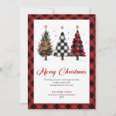 Stylish Buffalo Plaid Christmas Tree Editable Card シーズンカード (正面)