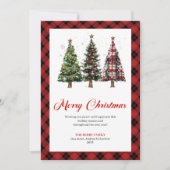 Stylish Buffalo Plaid Christmas Tree Holiday Card シーズンカード (正面)