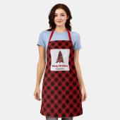 Stylish Buffalo Plaid Tree Custom Name Cooking エプロン (着用した状態)
