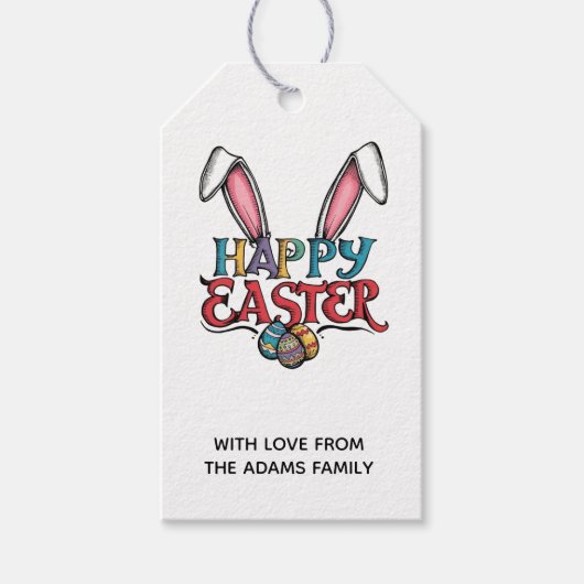 Stylish bunny ears Floral Happy Easter ギフトタグ (正面)