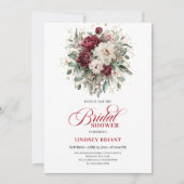 Stylish Burgundy Botanical Bridal Shower Invitatio 招待状 (正面)