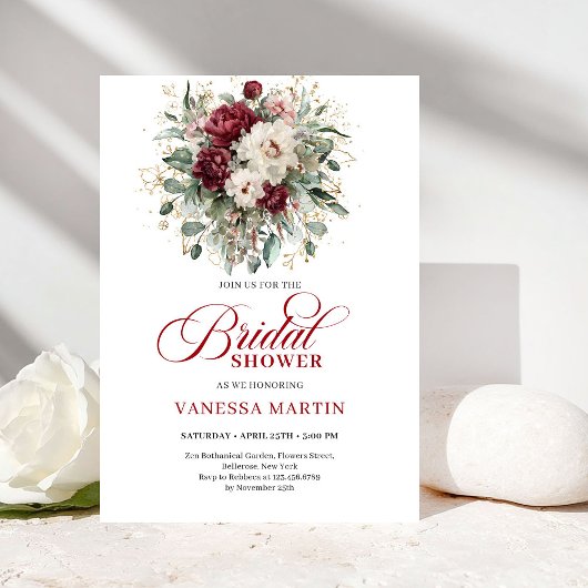 Stylish Burgundy Botanical Bridal Shower Invitatio 招待状