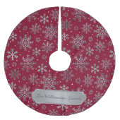 Stylish Burgundy Christmas w/ Elegant Snowflakes ブラッシュドポリエステルツリースカート (正面)
