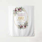 Stylish Burgundy Gold Eucalyptus 60th Birthday  タペストリー (正面)