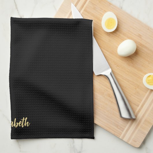Stylish Calligraphy Script Black & Gold Name キッチンタオル (四つ折り)