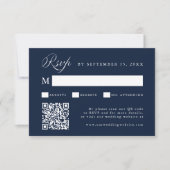 Stylish Calligraphy Script Wedding Navy Blue  出欠カード (正面)