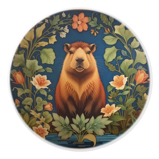 Stylish Capybara - Inspired by William Morris セラミックノブ (正面)