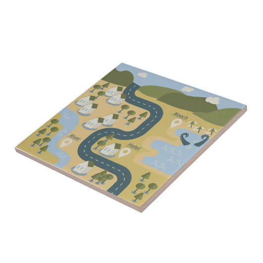 Stylish cartoon landscape vacation travel map タイル (側面)