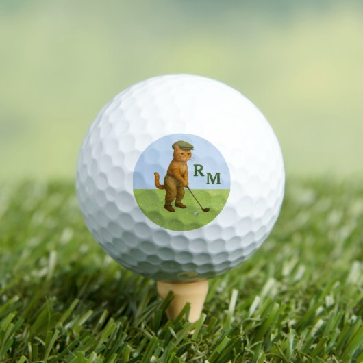 *Stylish Cat Playing Golf Personalized ゴルフボール (インサイチュ 木)