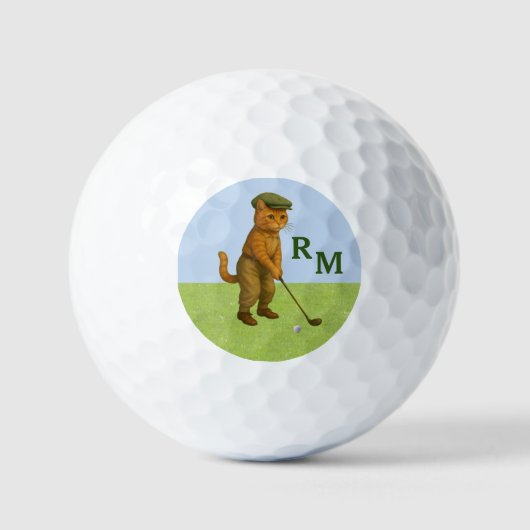 *Stylish Cat Playing Golf Personalized ゴルフボール (正面)