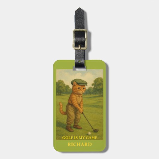 Stylish Cat Playing Golf Personalized  ラゲッジタグ (正面縦)